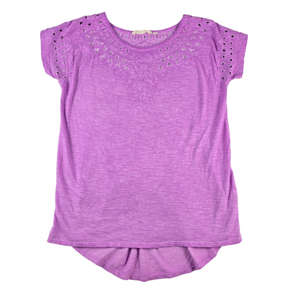 Soft Surroundings Eyelet‎ Slub Knit Top Womens Medium Purple Pleated Back Boho